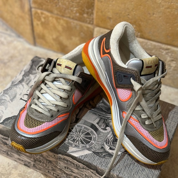 Gucci Ultrapace Distressed Sneakers with Pink & Orange Women Size 7 - Picture 3 of 3